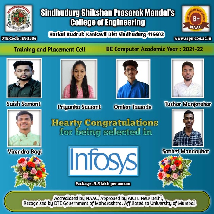 Congratulations for placements in Infosys 2021-22