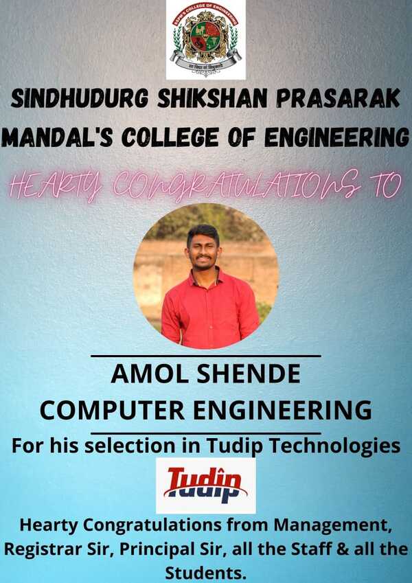 Amol Shende - Congrats for selection in Tudip Technologies