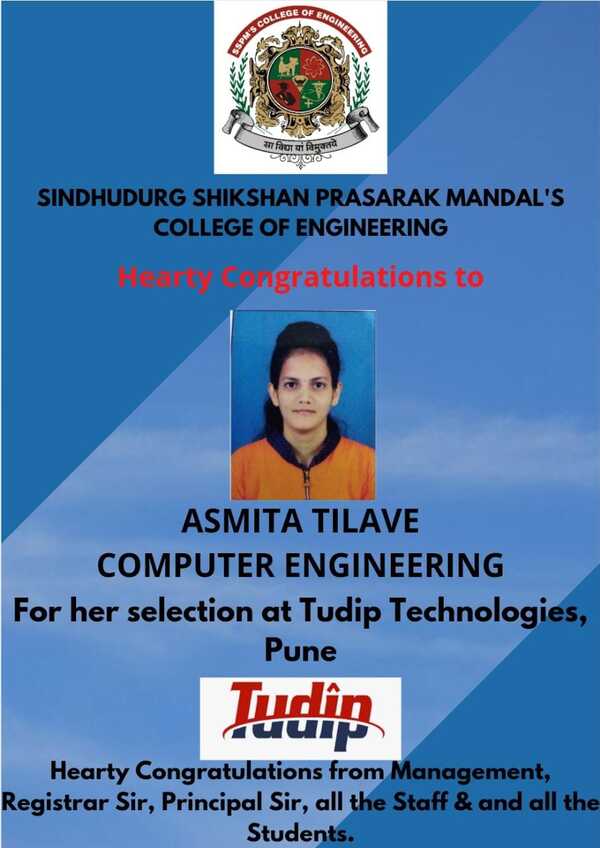Ms. Asmita Tilave - Congrats for selection in Tudip Technologies