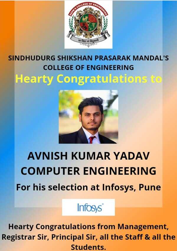 Avnish Kumar Yadav - Congratulations for selection in Infosys, Pune