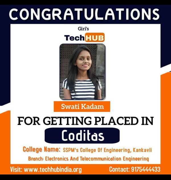 Ms. Swati Kadam - Congratulations for getting placed in Coditas