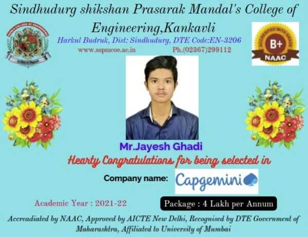 Mr. Jayesh Ghadi - Congratulations for selection in Capgemini