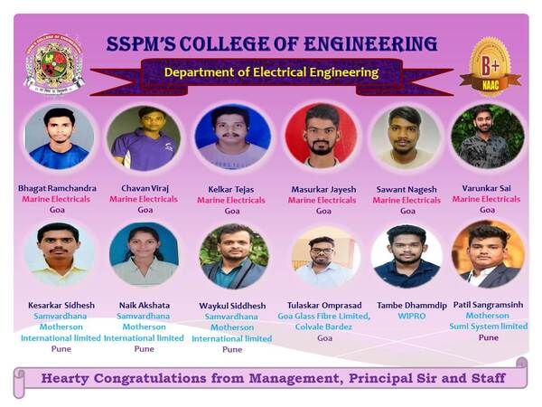 Heartly congratulations for successful placements to electrial department