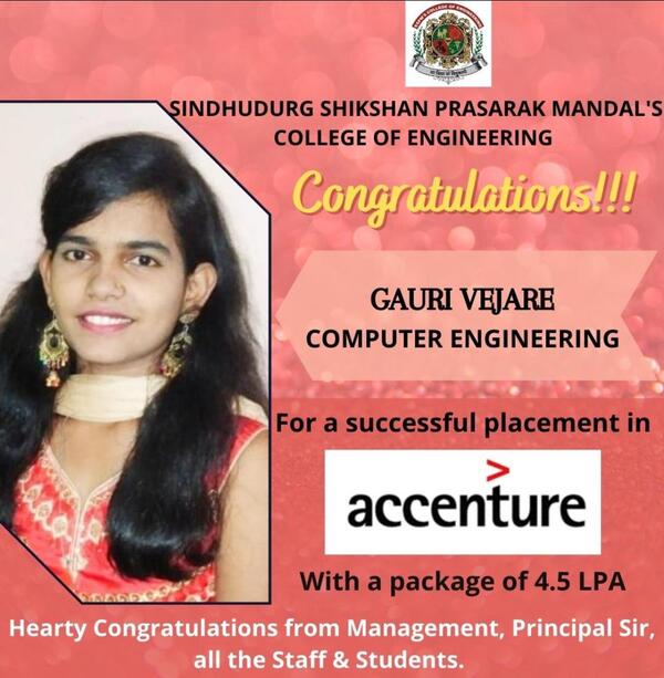 Ms. Gauri Vejare - Heartly congratulations for successful placement in Accenture