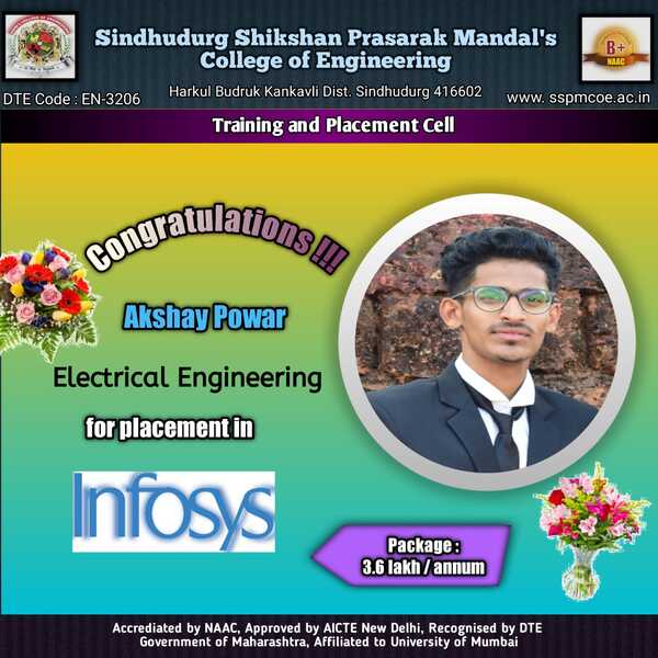 Mr. Akshay Powar - Heartly congratulations for successful placement in Infosys