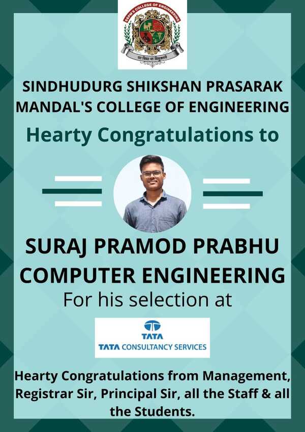 Mr. Suraj Pramod Prabhu - Heartly congratulations for successful placement in TCS