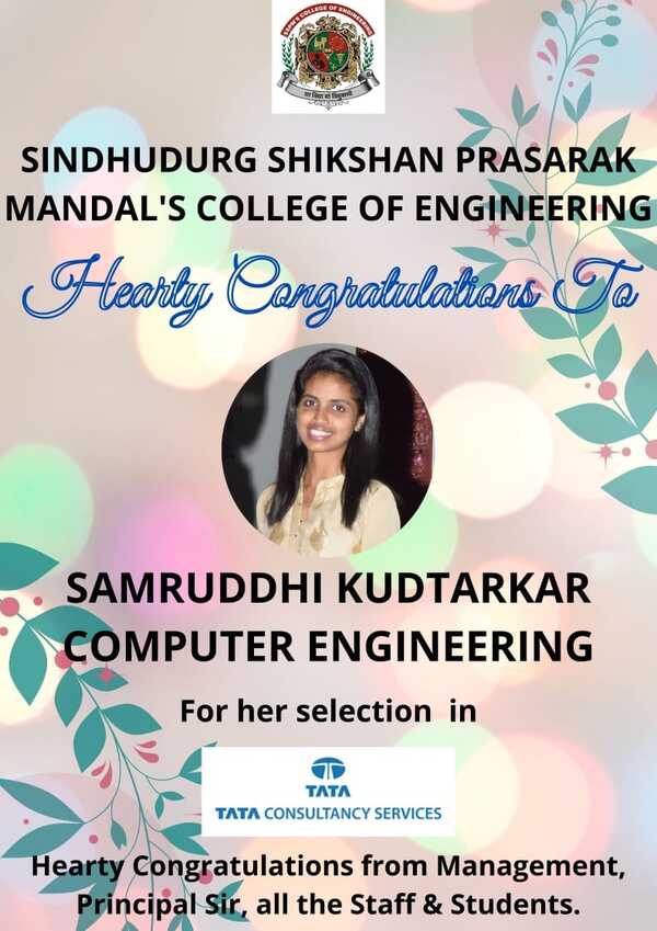 MS. Samruddhi Kudtarkar - Congratulations for selection in TCS