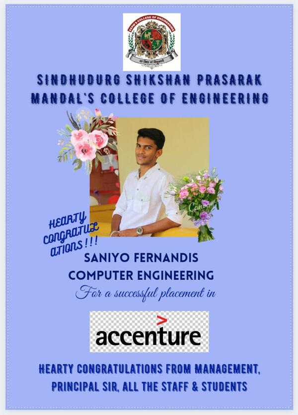 Mr. Saniyo Fernandis - Congratulations for selection in Accenture