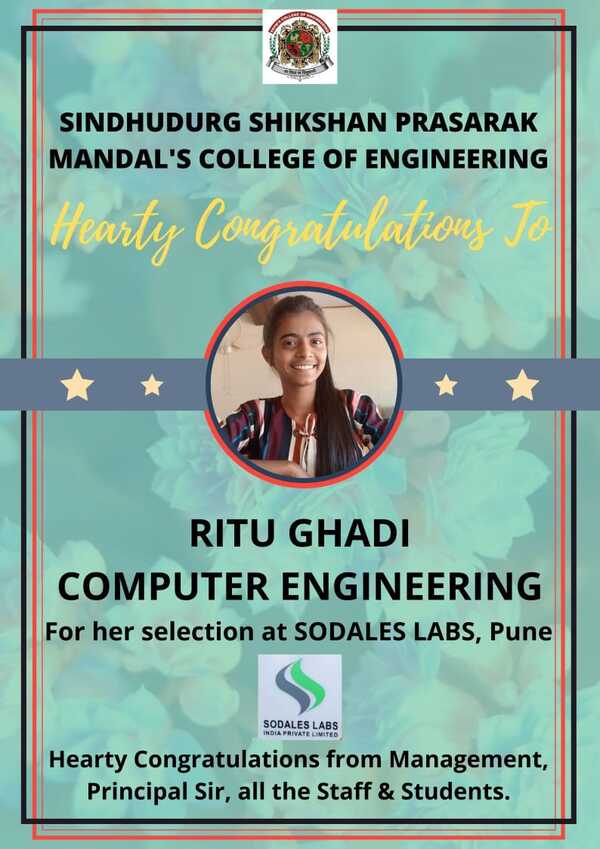 Ms. Ritu Ghadi - Congratulations for selection in Sodales Labs, Pune