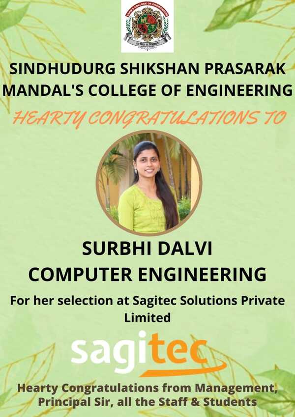 Ms. Surbhi Dalvi - Congratulations for placement 
