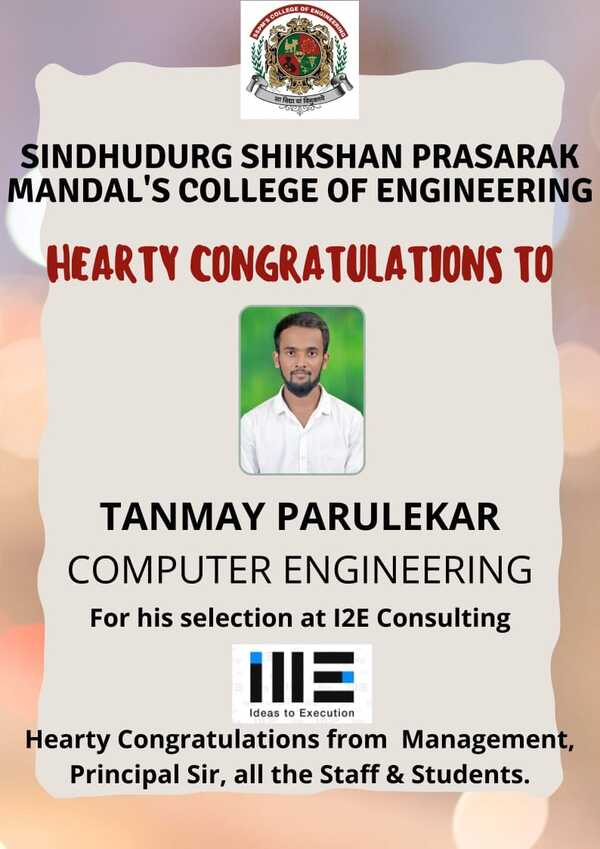 Mr. Tanmay Parulkar - Congratulations for placement in I2E Consulting